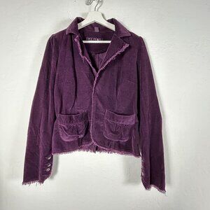 Free People Womens Distressed Purple Blazer Jacket Size Medium Pockets Raw Trim